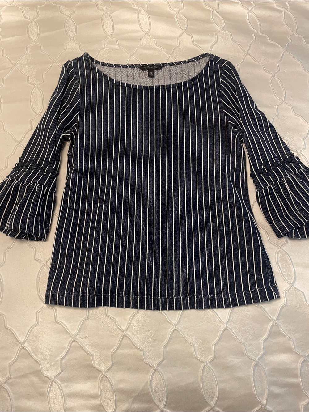 Banana Republic Navy and White Striped Scoop Neck Long Sleeve Top
